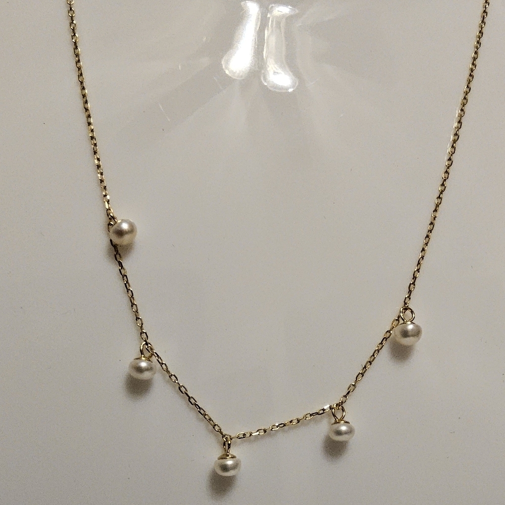 14k Gold Over Sterling Silver Genuine Cultured Pearl Necklace In Gift Box